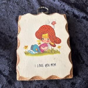 Vintage Paula Cutes Hanging Plaque “I Love You Mom” 1970 picture Wooden Decor